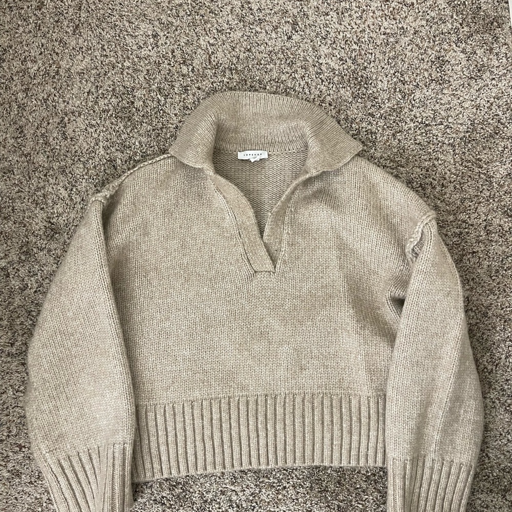 Topshop Cream V-Neck Sweater Cozy Knit